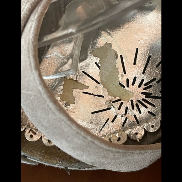 Sexy Naughty Monkey High Heel Sandals Beige Suede with Metal Mesh Ankle Wrap. - Picture 11 of 11